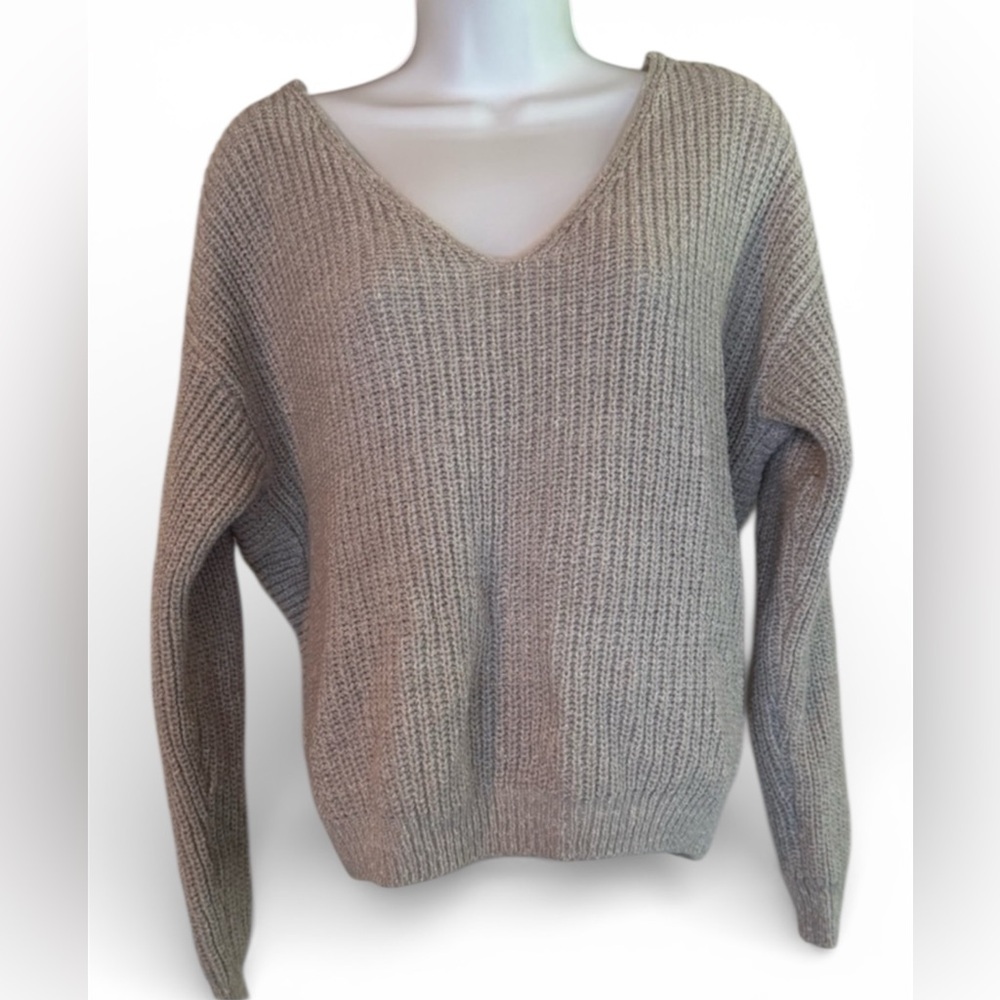 Harper Heritage V-Neck Gray Sweater with Twist Back